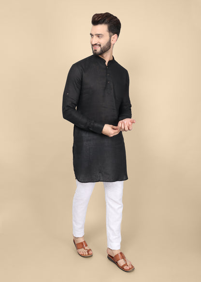Black Linen Kurta