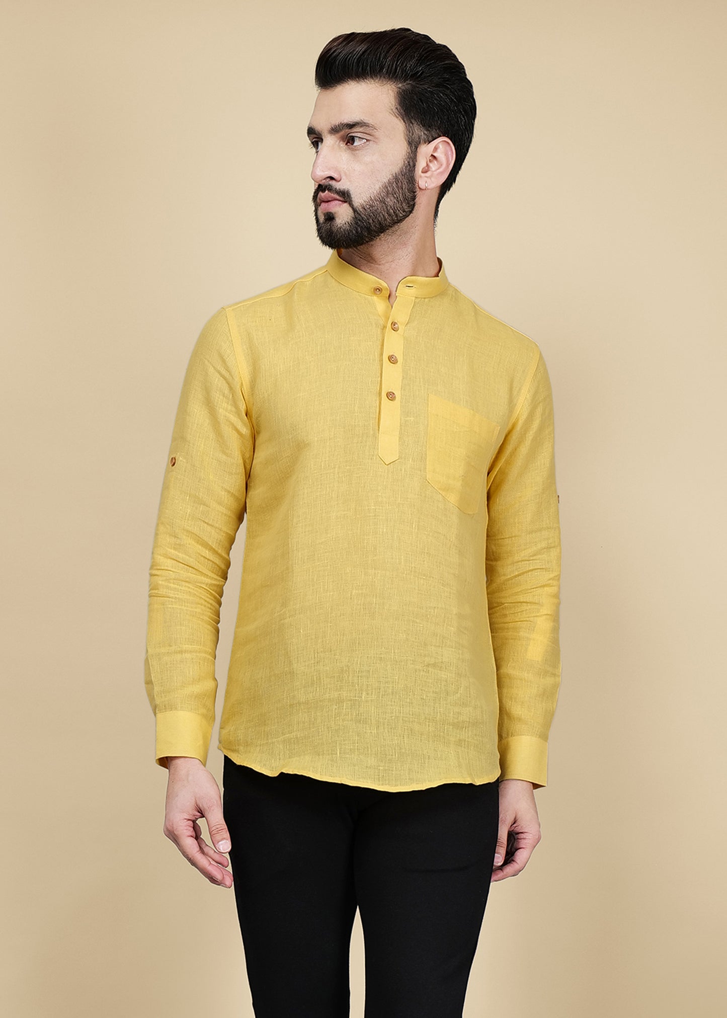 Yellow Linen Short Kurta