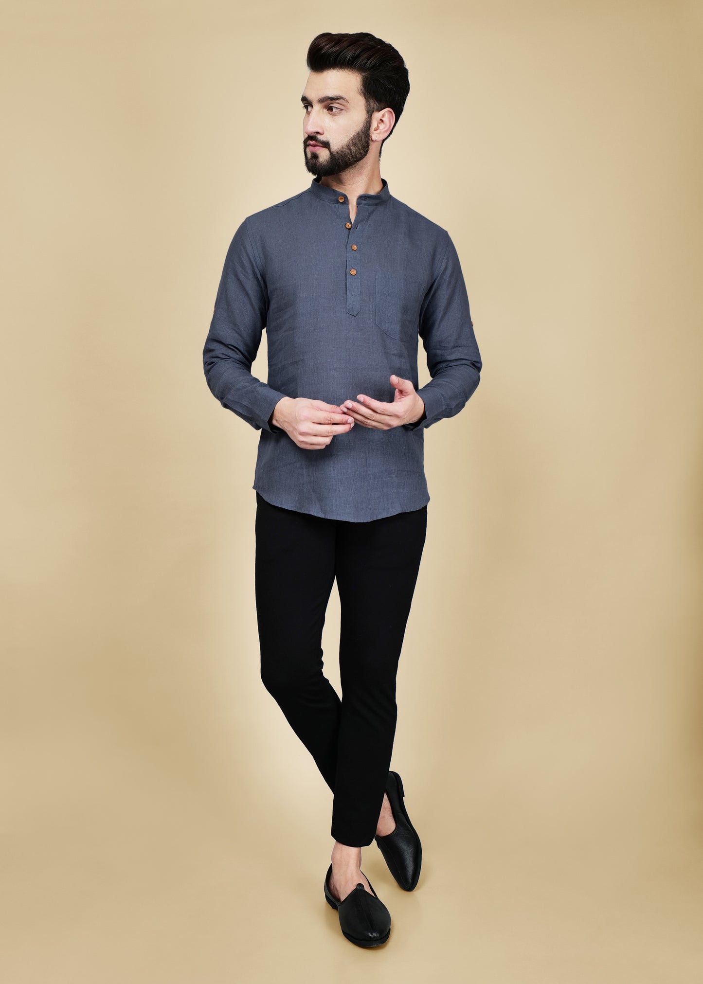 Grey Linen Short Kurta