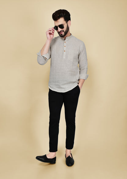 Natural Grey Linen Short Kurta