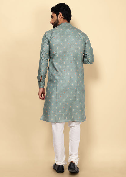 Blue Printed Cotton Kurta Set