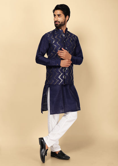 NAVY BLUE KURTA NEHRU JACKET SET