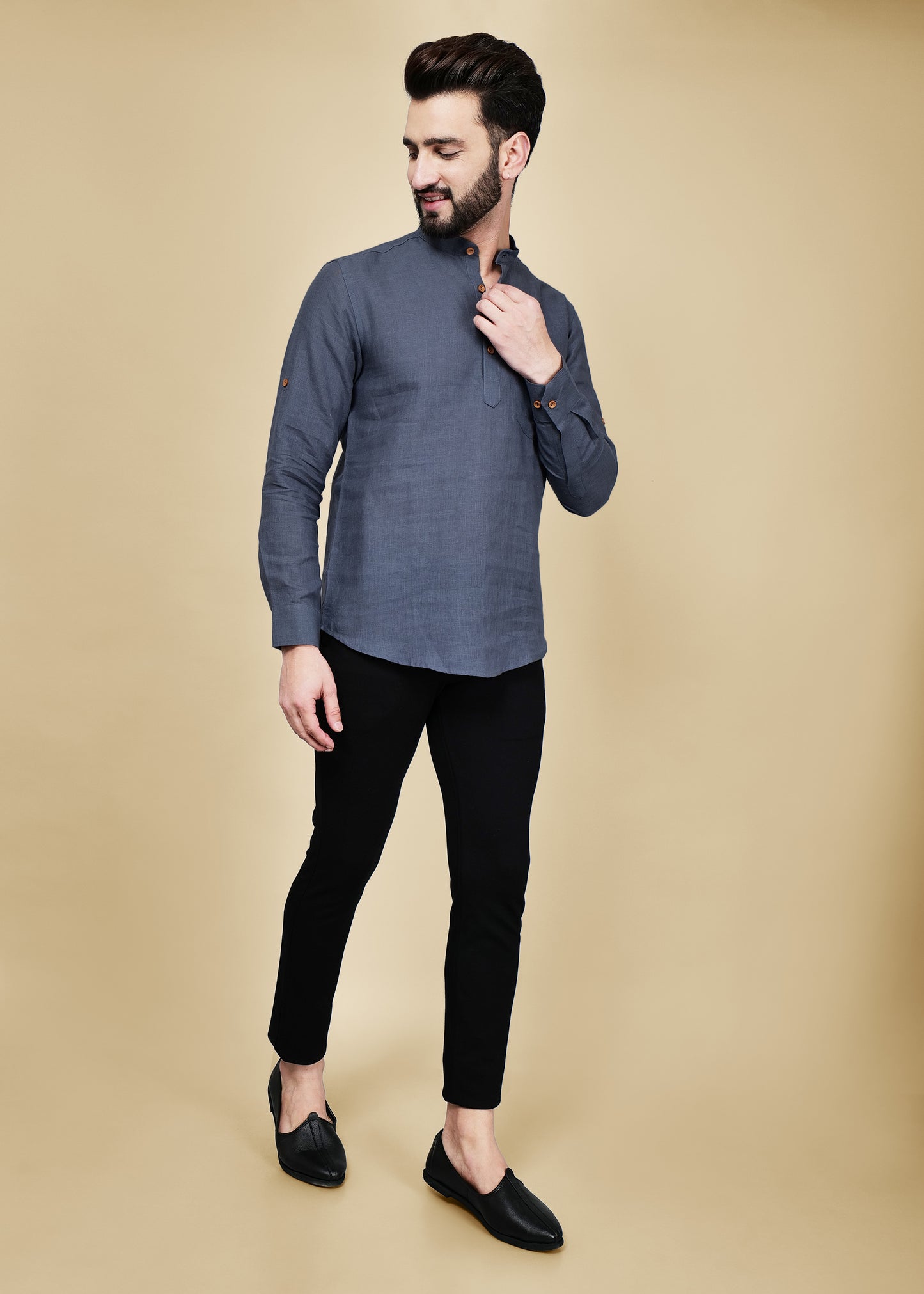 Grey Linen Short Kurta