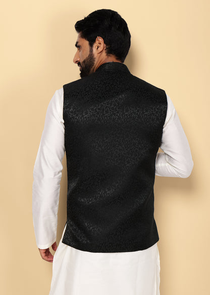 Dark Green Jacquard Nehru Jacket