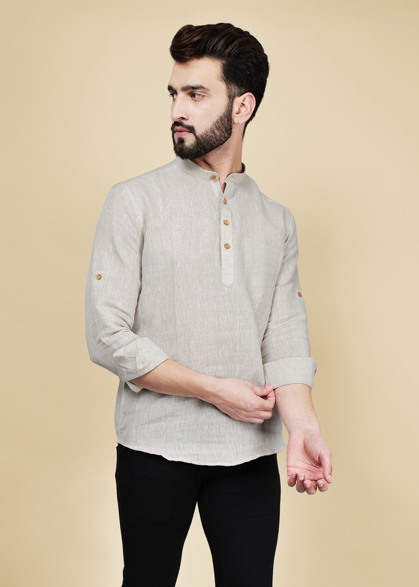 Natural Grey Linen Short Kurta