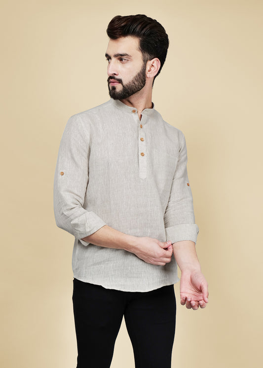 Natural Grey Linen Short Kurta