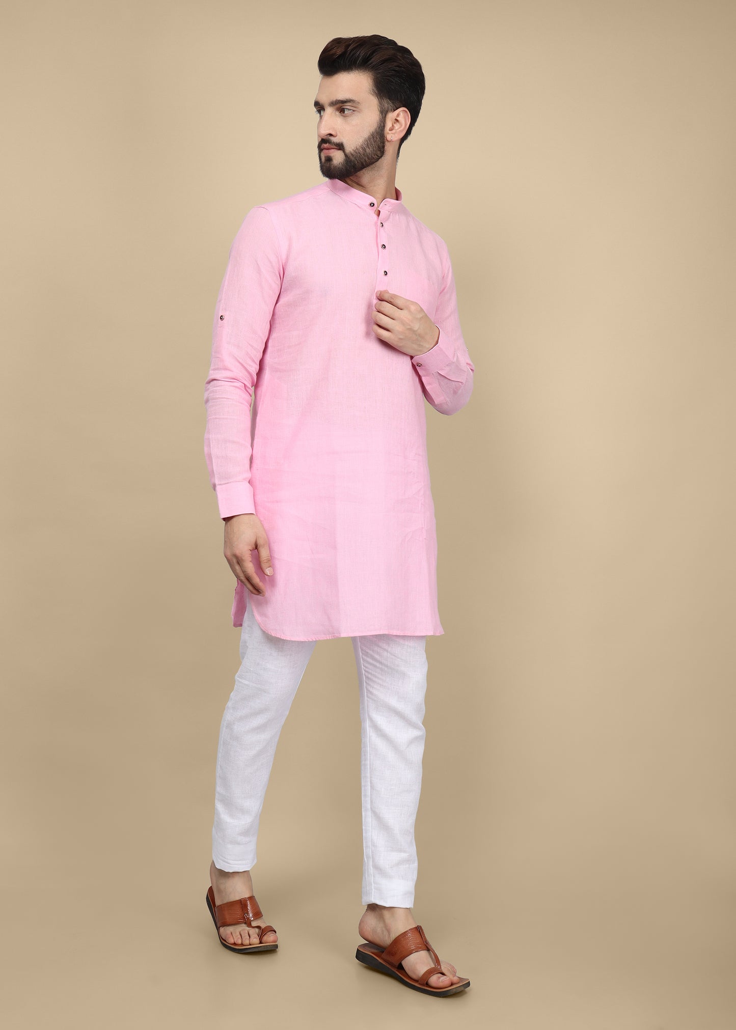 Pink Linen Kurta