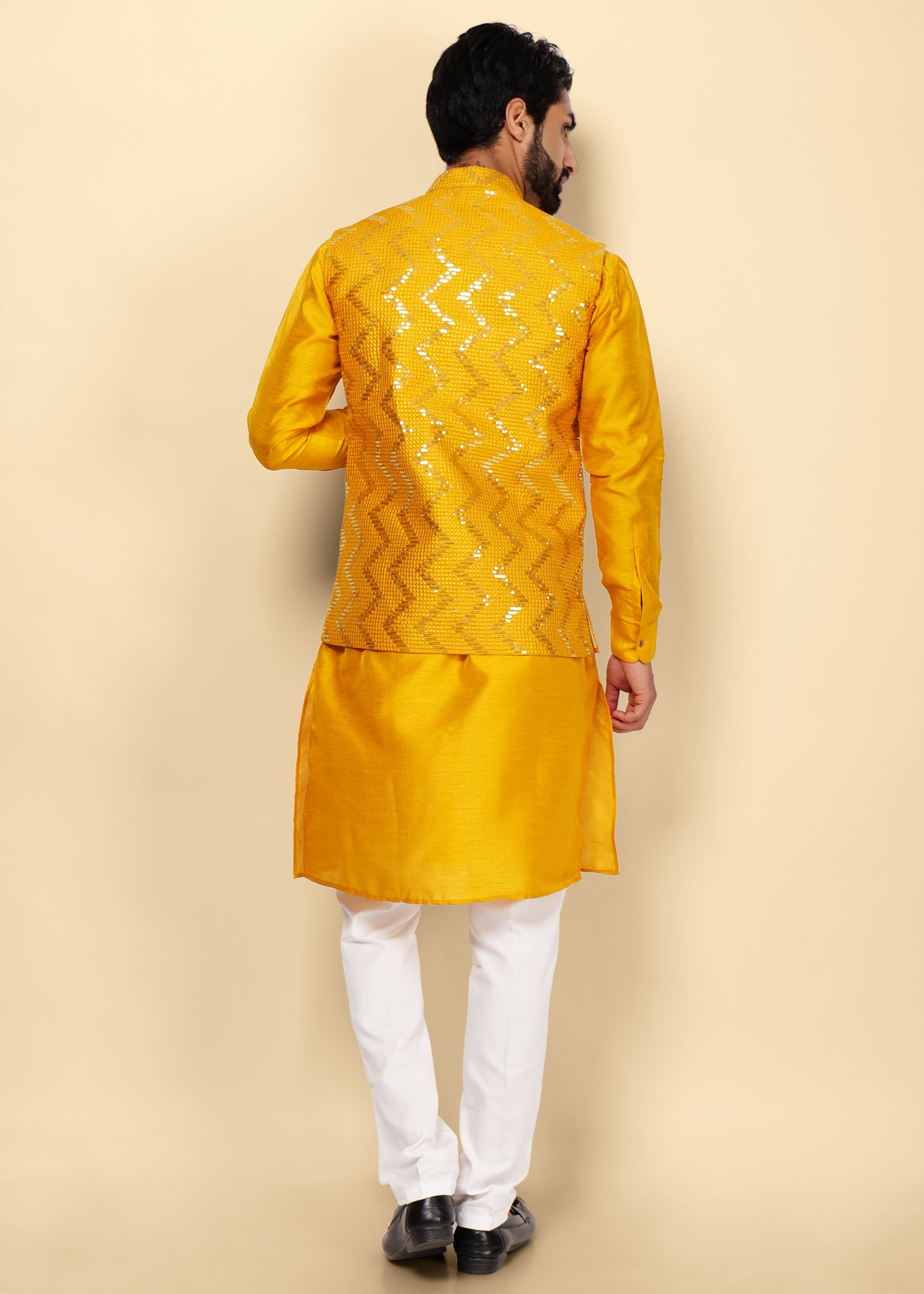 MUSTARD KURTA NEHRU JACKET SET