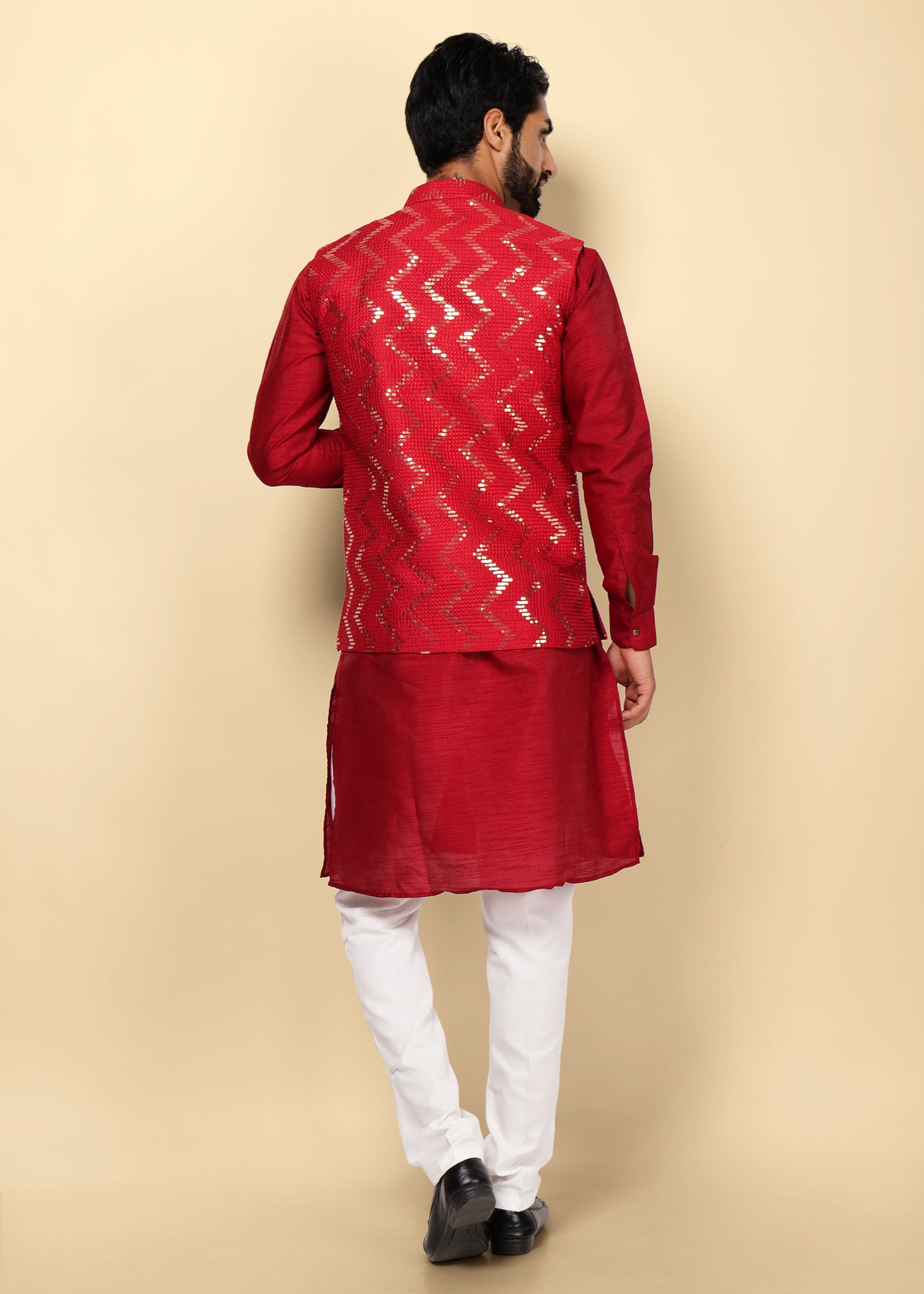 RED KURTA NEHRU JACKET SET