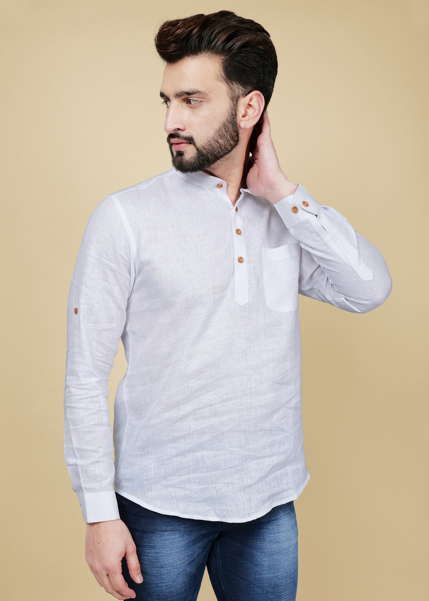 White Linen Short Kurta