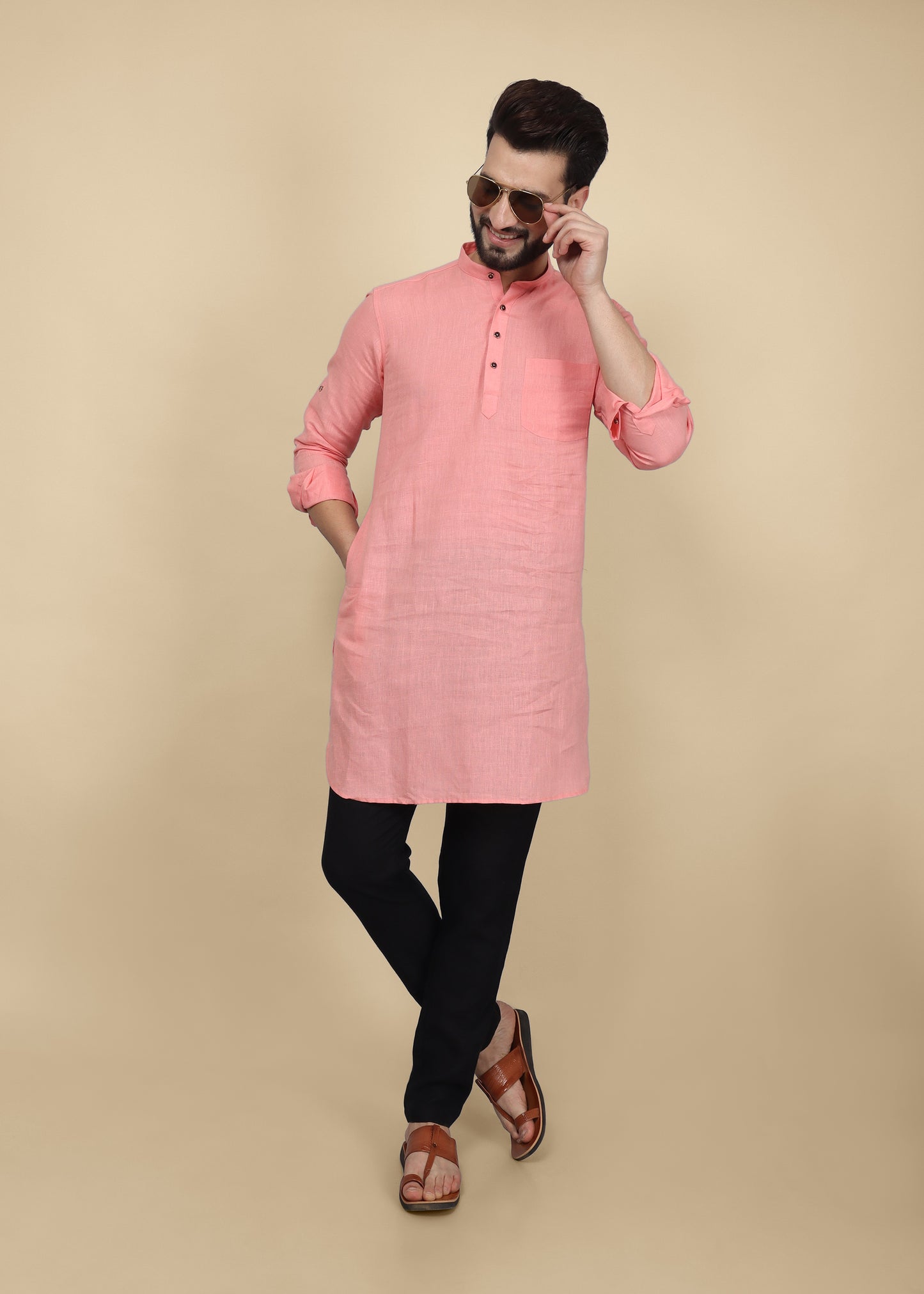 Peach Linen Kurta