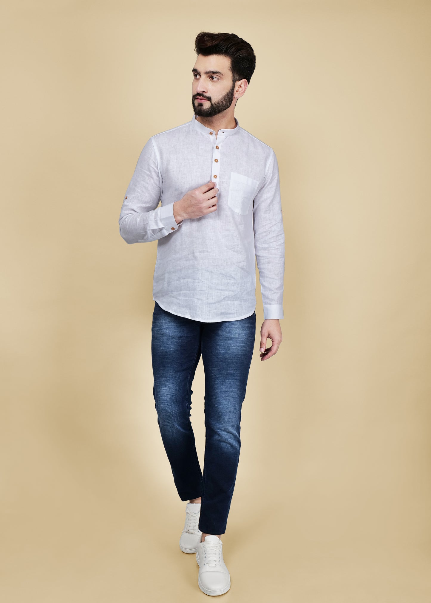 White Linen Short Kurta