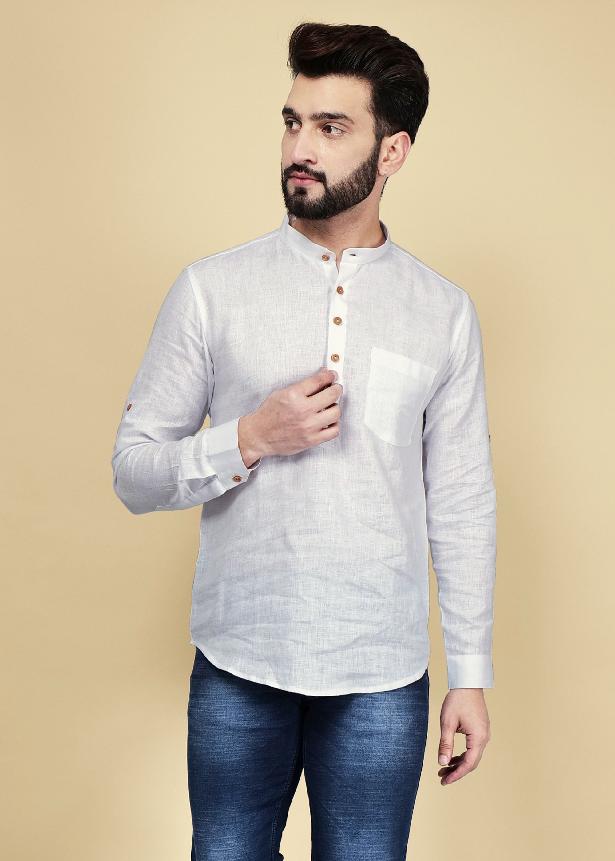 Edwan White Linen Short Kurta – EDWAN by Rushab Khandelwal