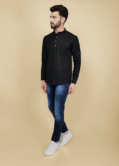 Black Linen Short Kurta