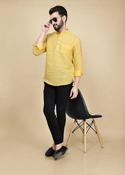 Yellow Linen Short Kurta