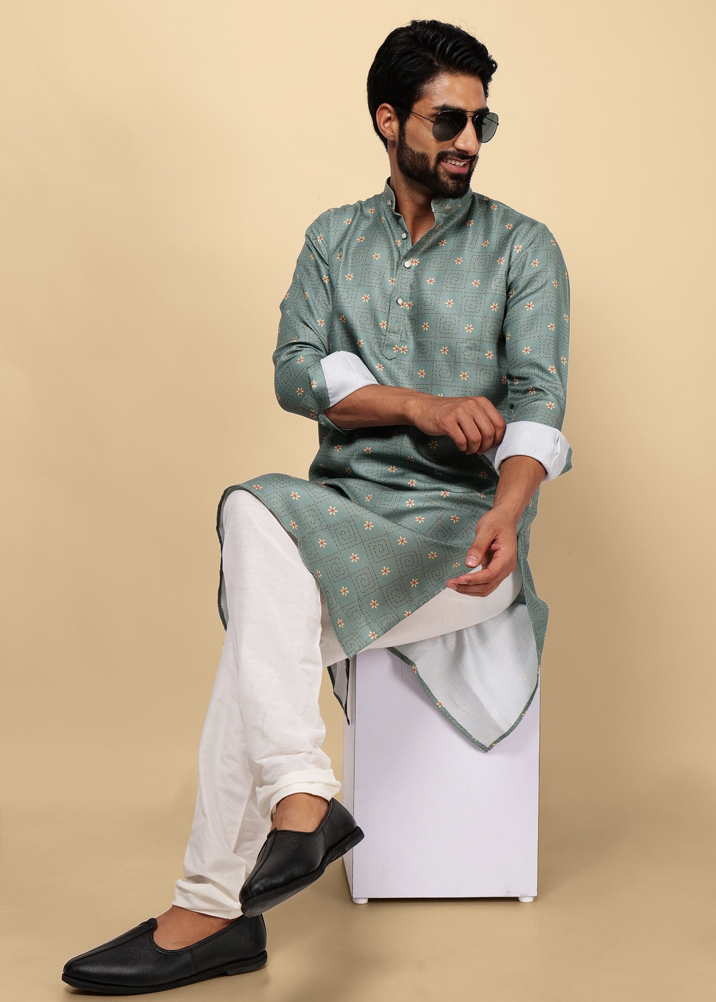 Blue Printed Cotton Kurta Set