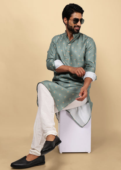 Blue Printed Cotton Kurta Set