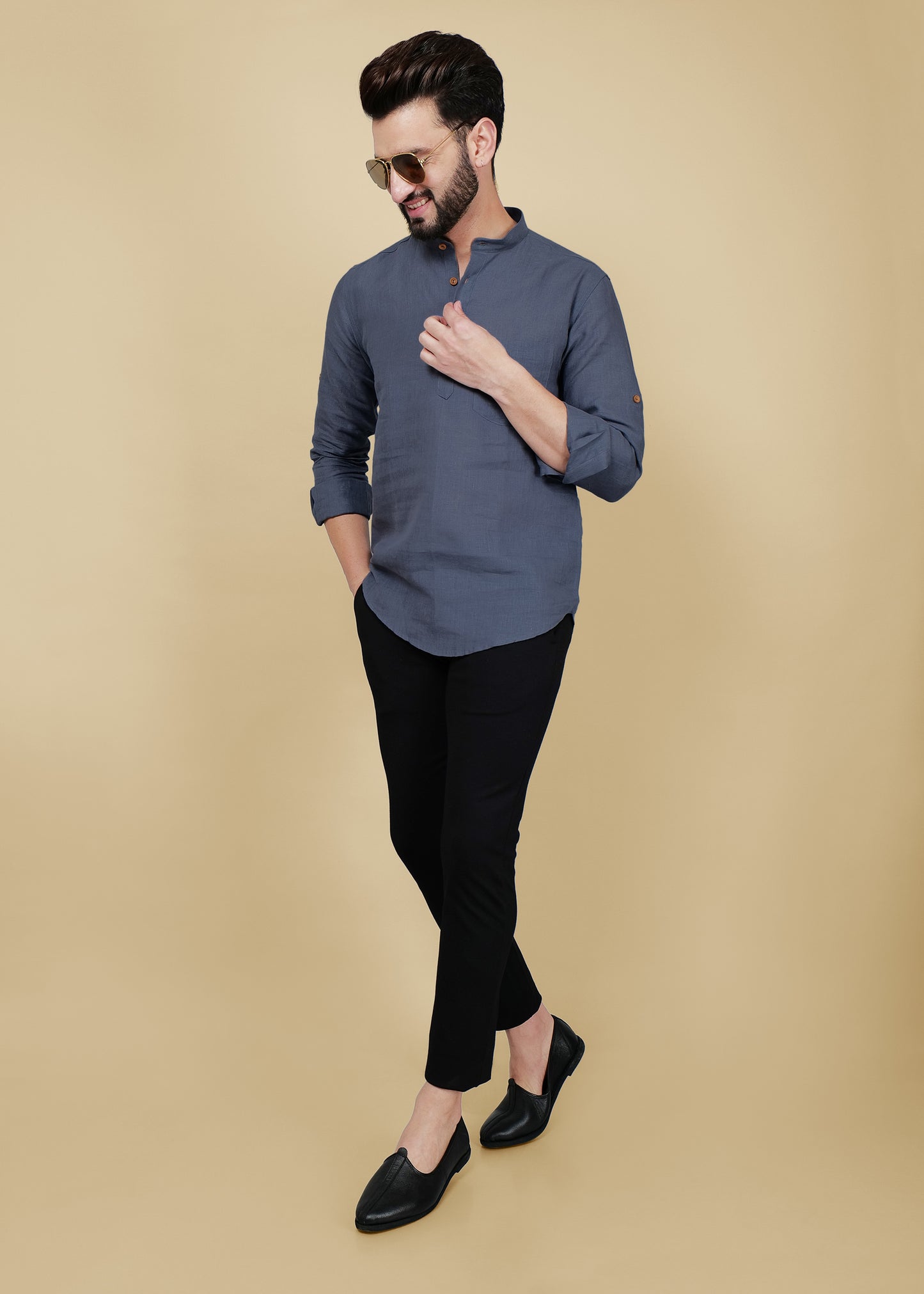 Grey Linen Short Kurta