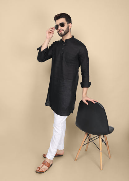 Black Linen Kurta