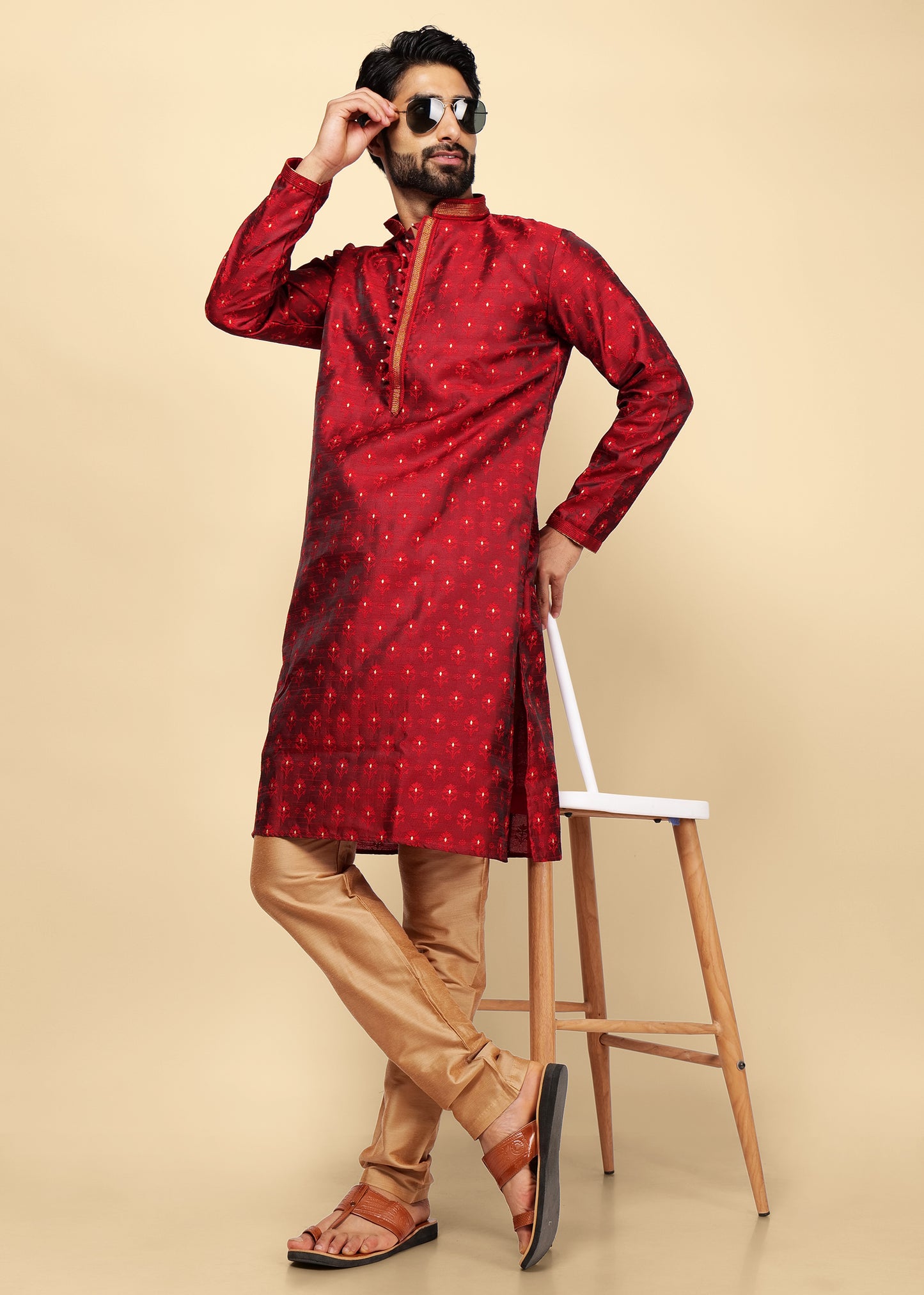 Maroon Silk Kurta Set