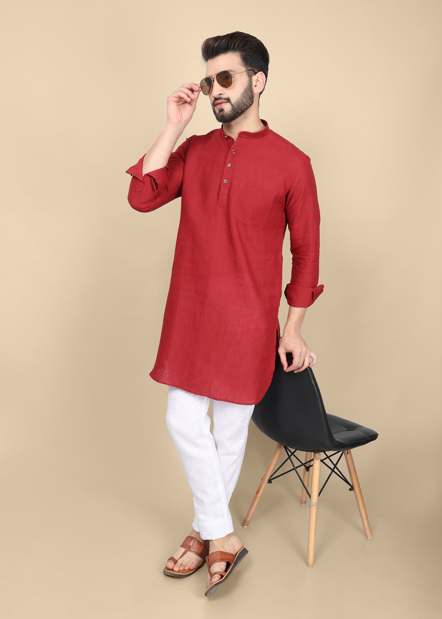 Maroon Linen Kurta