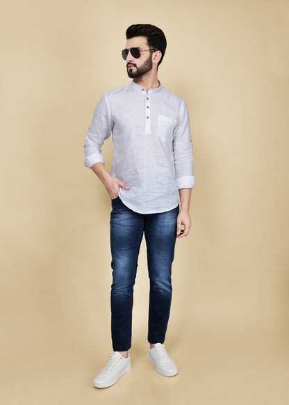 White Linen Short Kurta