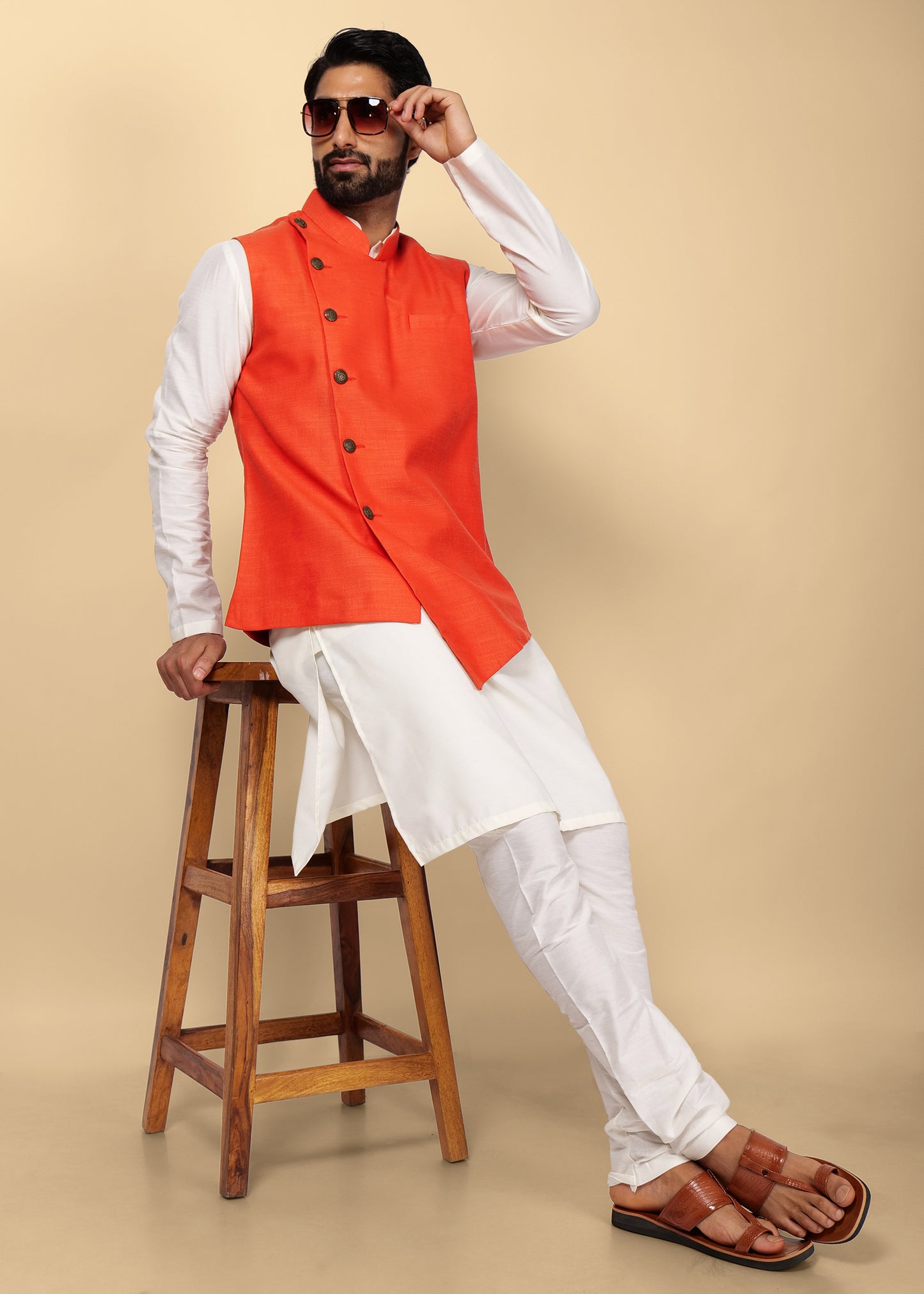 Orange Designer Nehru Jacket