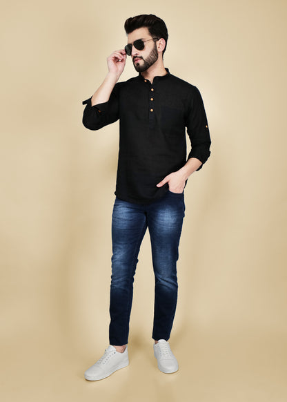 Black Linen Short Kurta