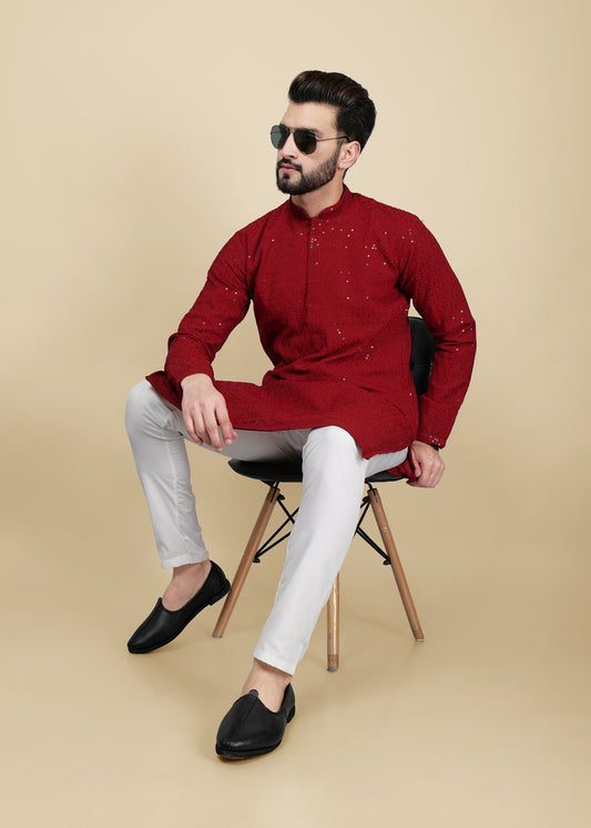 Red Sequence Kurta Set