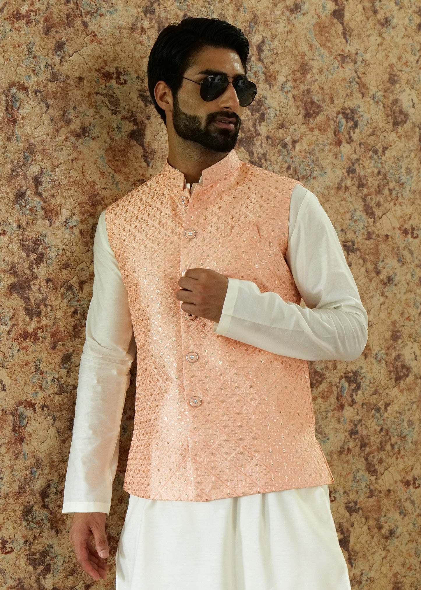 Sequence Peach Nehru Jacket