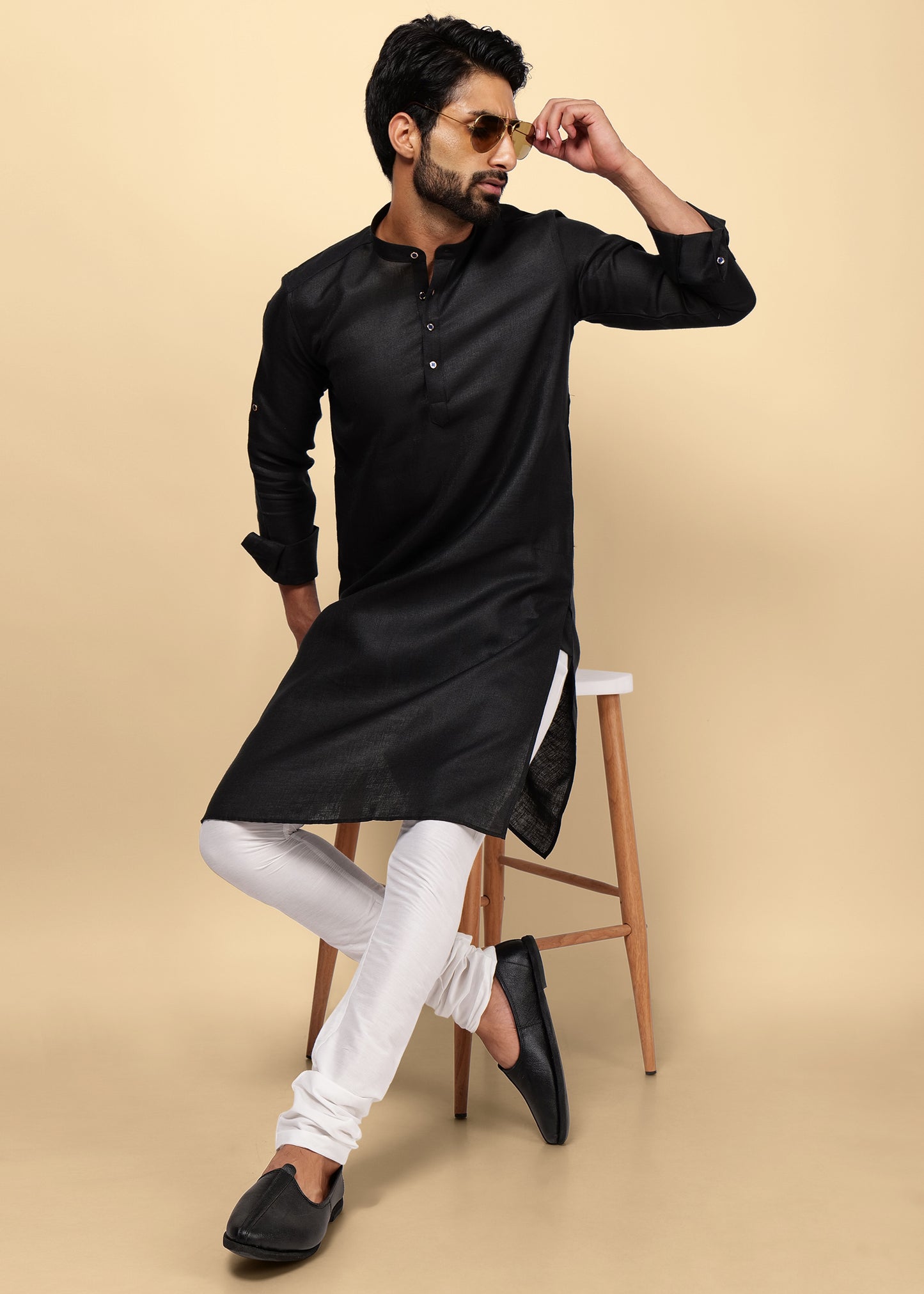 White Elastic Cotton Churidar with Drawstring Closure