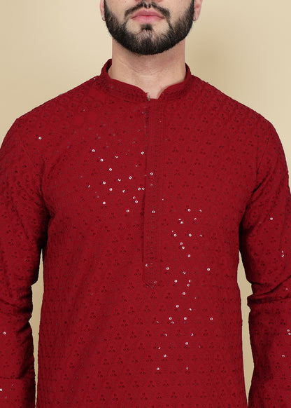 Red Sequence Kurta Set