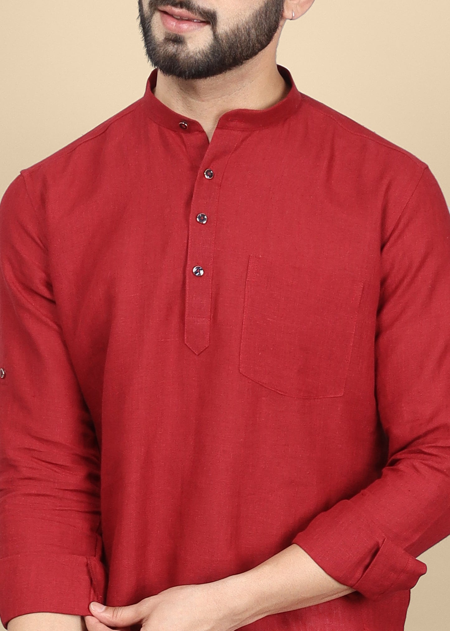 Maroon Linen Kurta