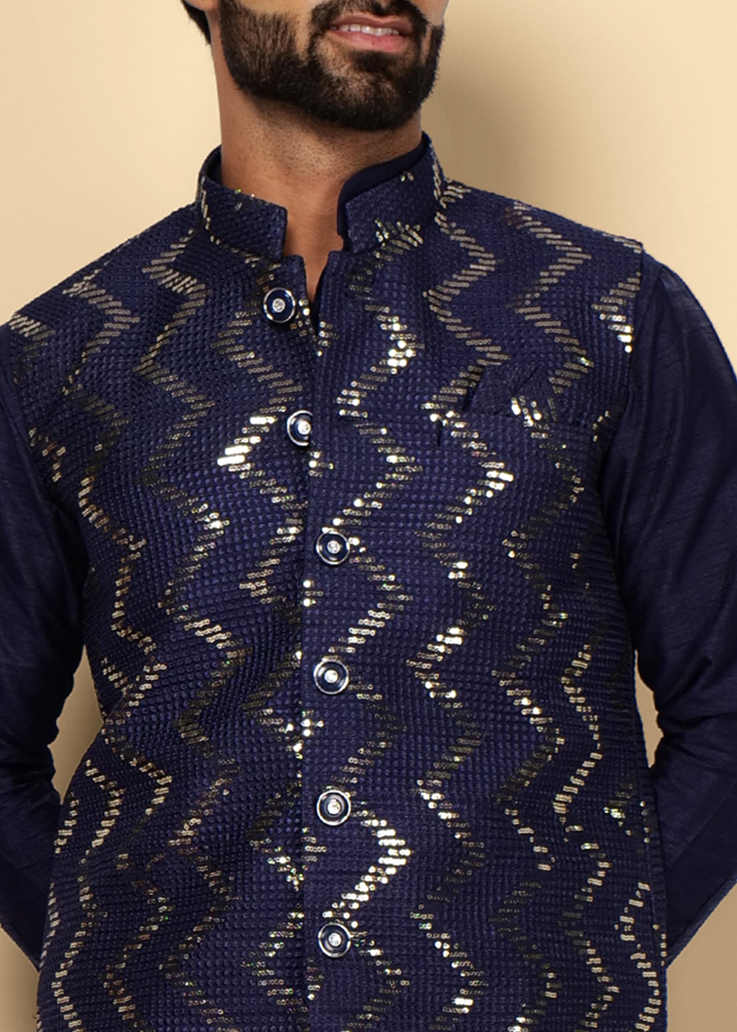 NAVY BLUE KURTA NEHRU JACKET SET
