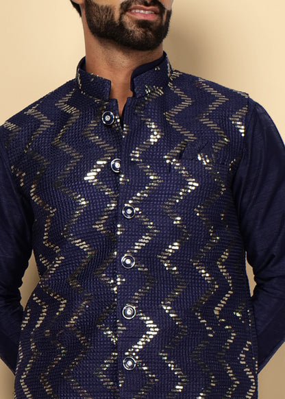 NAVY BLUE KURTA NEHRU JACKET SET