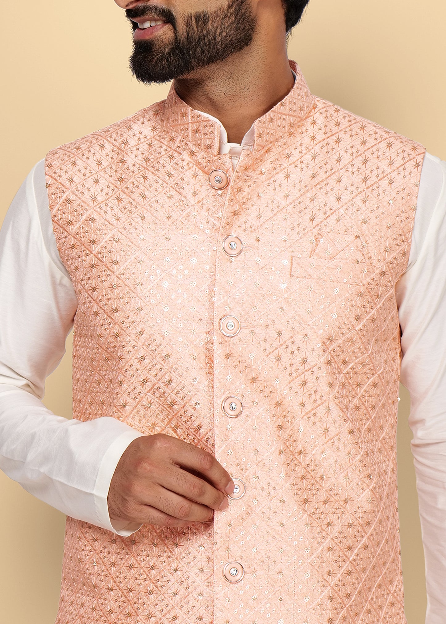 Sequence Peach Nehru Jacket