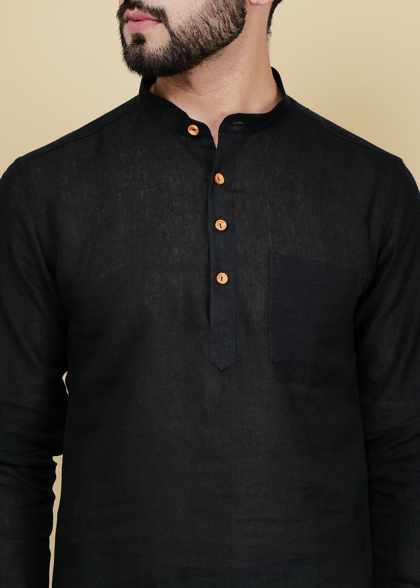 Black Linen Short Kurta
