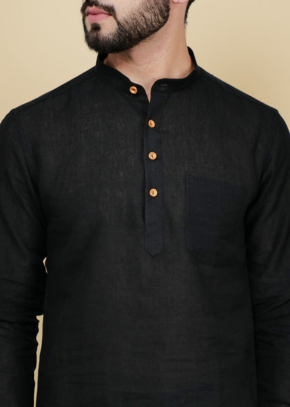 Black Linen Short Kurta
