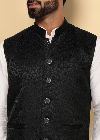 Dark Green Jacquard Nehru Jacket