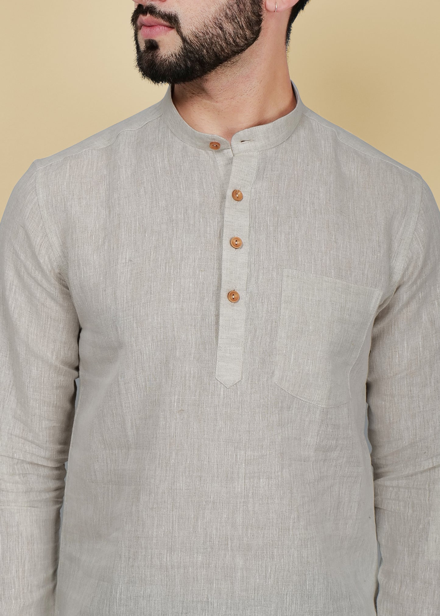 Natural Grey Linen Short Kurta