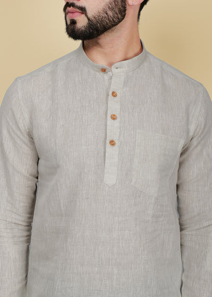 Natural Grey Linen Short Kurta