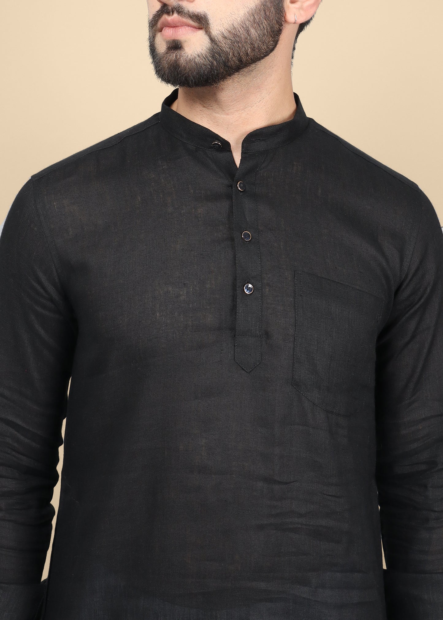 Black Linen Kurta