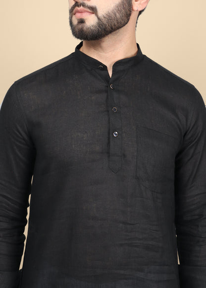 Black Linen Kurta