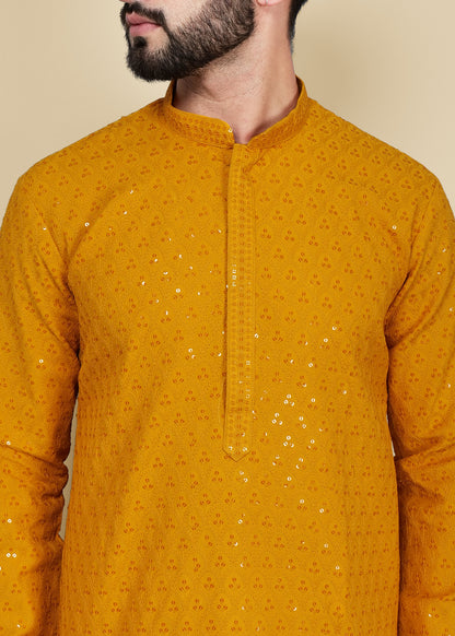 Mustard Sequence Kurta Set