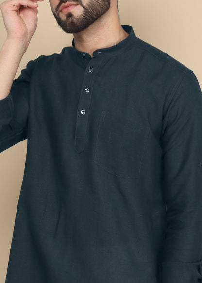Bottle Green Linen Kurta