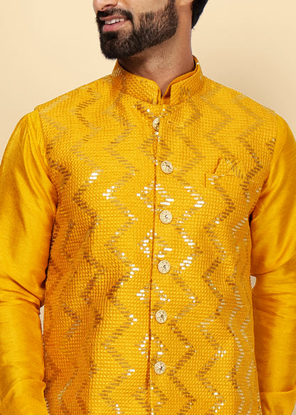 MUSTARD KURTA NEHRU JACKET SET