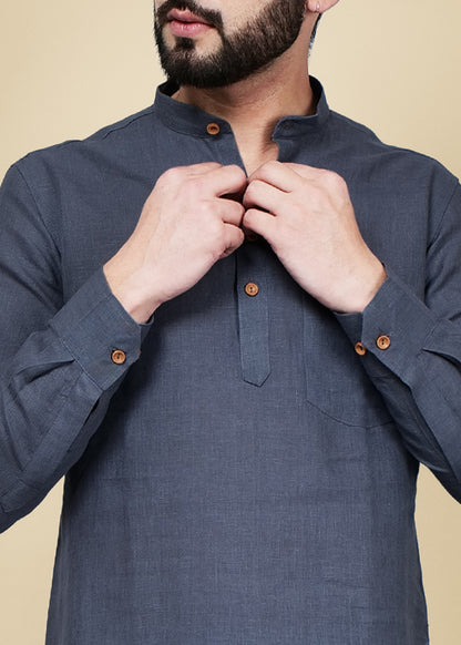 Grey Linen Short Kurta