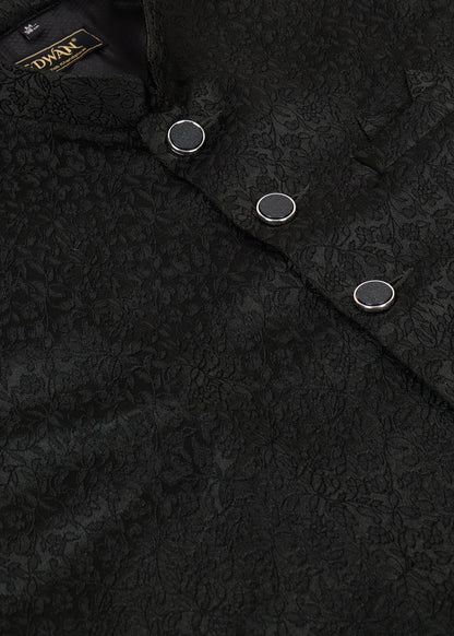 Dark Green Jacquard Nehru Jacket