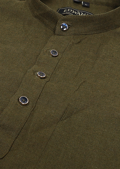 Olive Green Linen Kurta