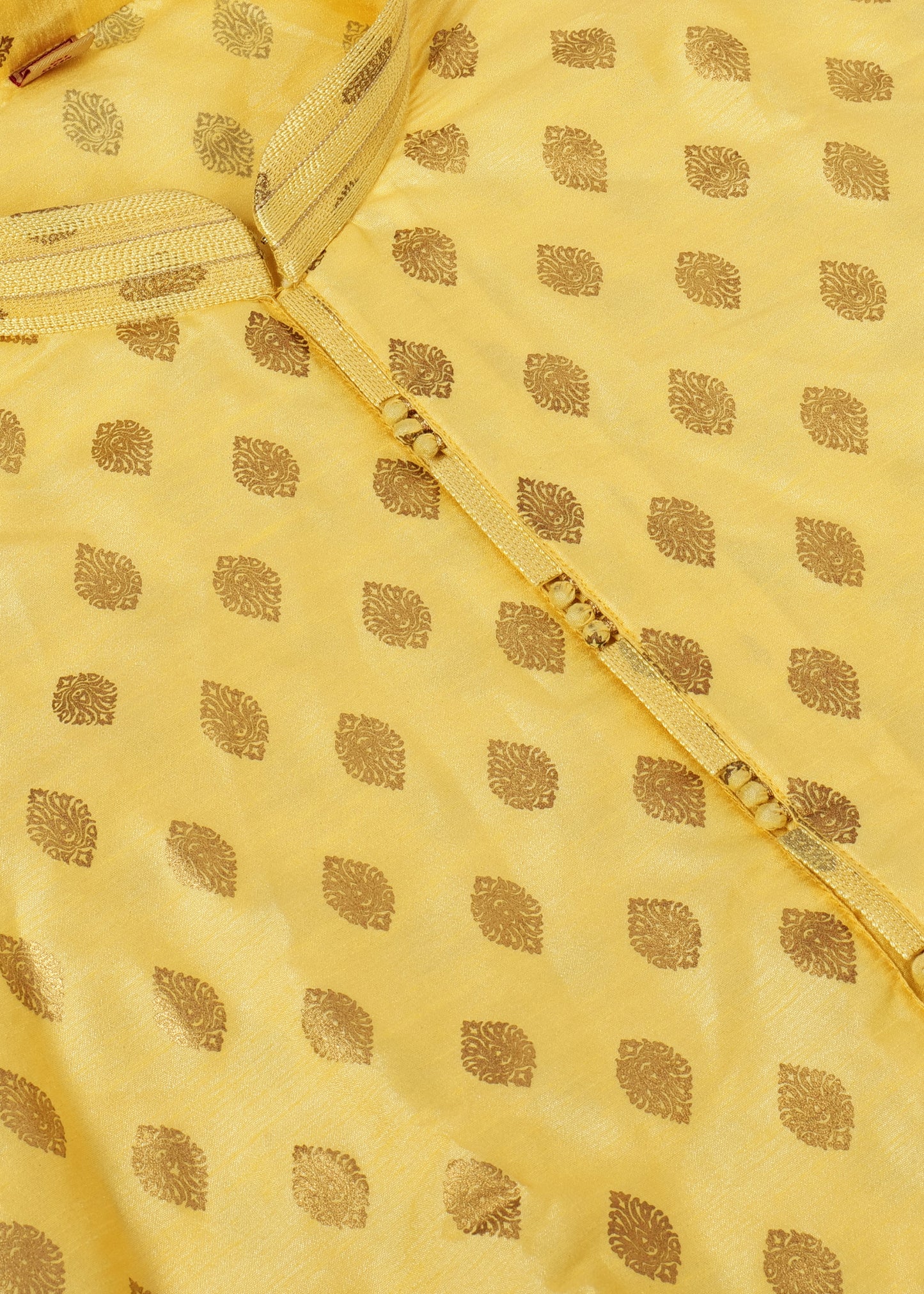 Yellow Motif Printed Silk Kurta Set